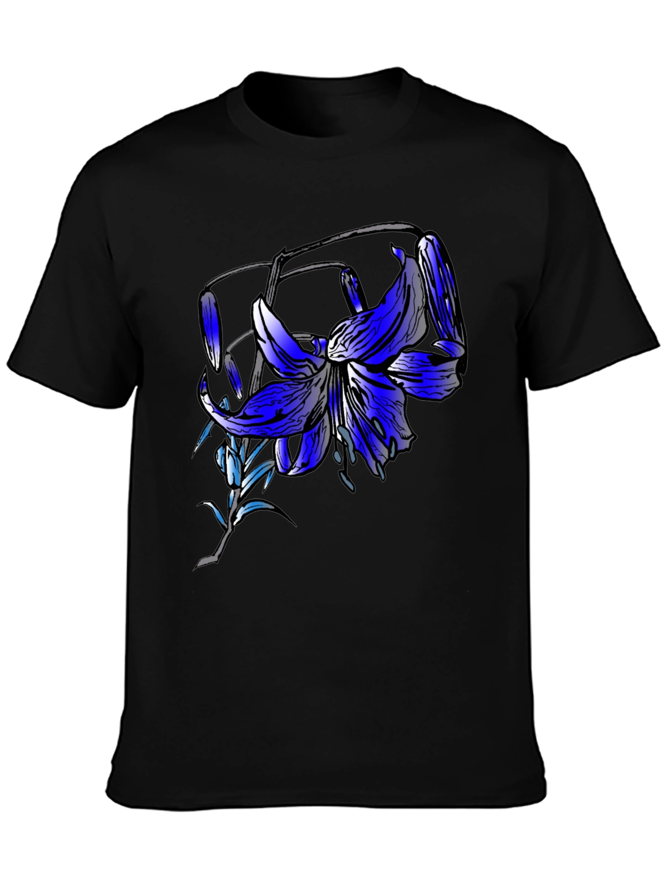 Blue Lily Graphic Tee - Mens Black T-Shirt