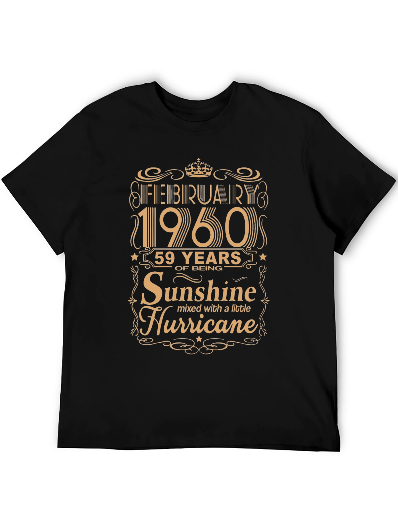 February 1960 Birthday T-Shirt - 59 Years Sunshine & Hurricane