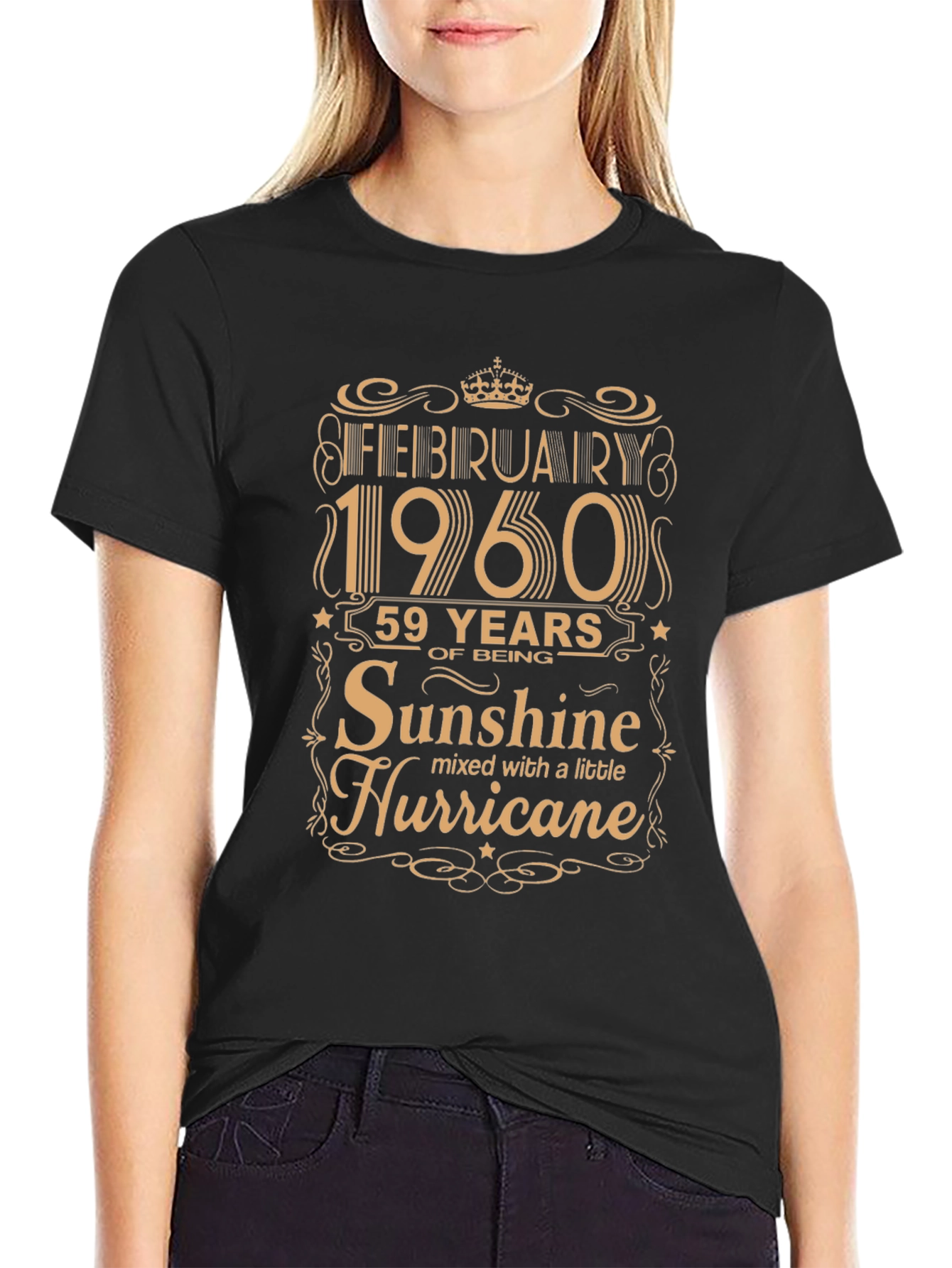 February 1960 Birthday T-Shirt - 59 Years Sunshine & Hurricane
