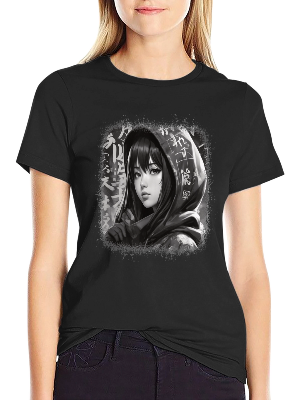 Anime Girl Graphic Tee - Stylish Black T-Shirt