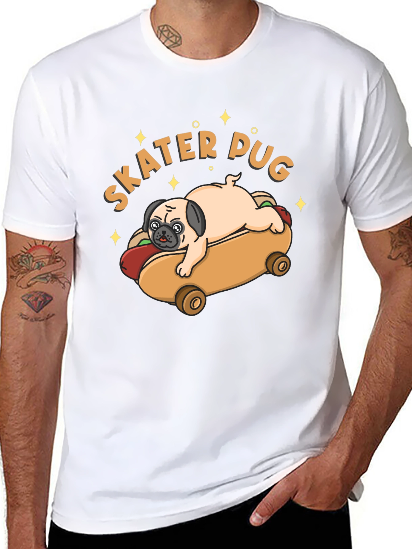Skater Pug Graphic T-Shirt
