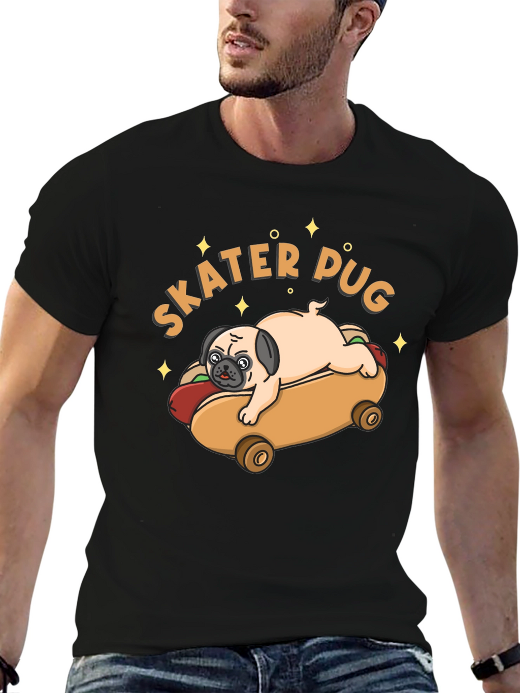 Skater Pug Graphic T-Shirt
