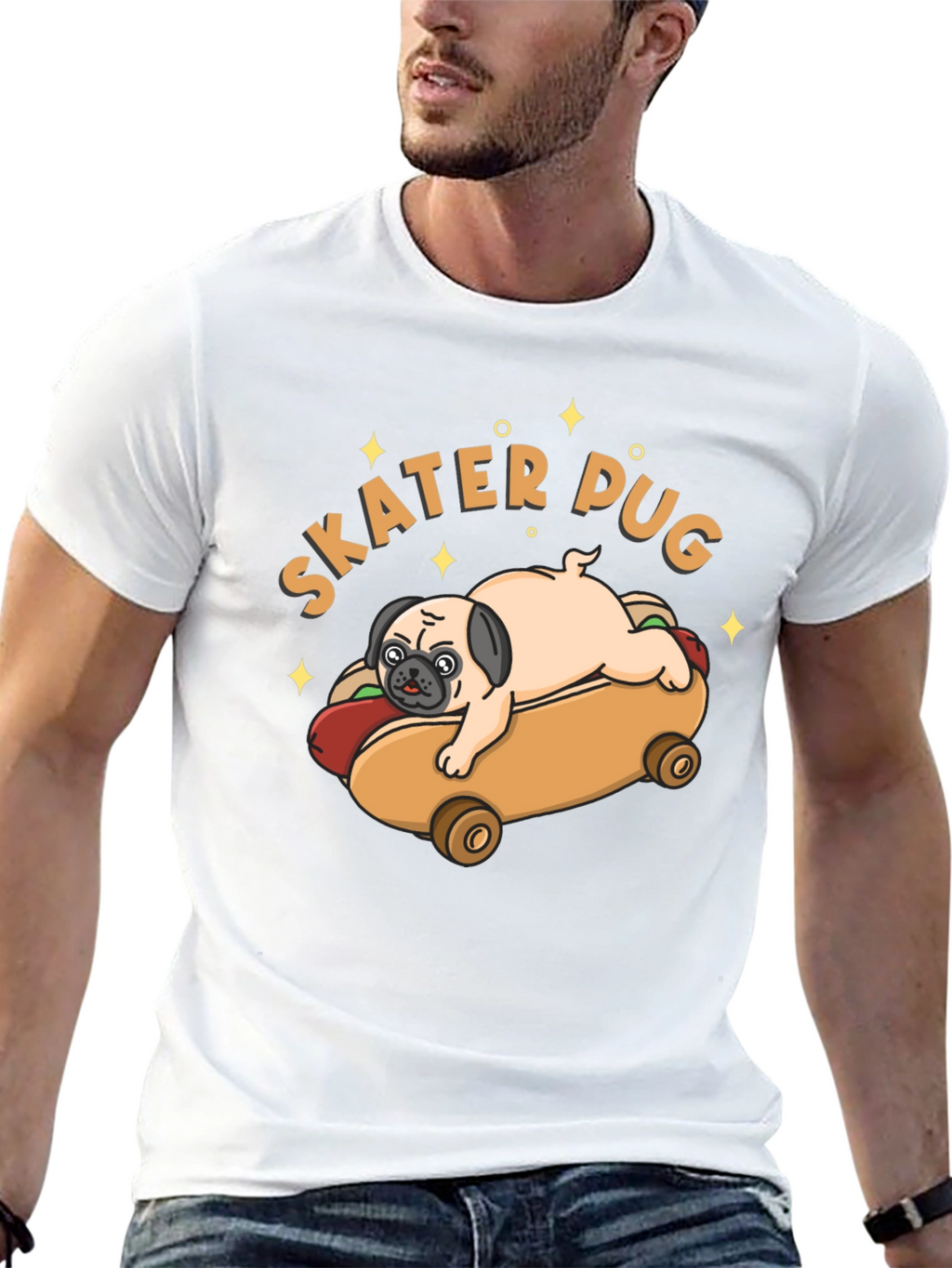 Skater Pug Graphic T-Shirt