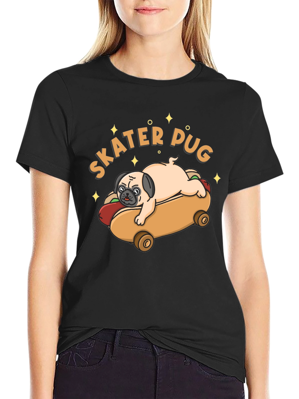 Skater Pug Graphic T-Shirt