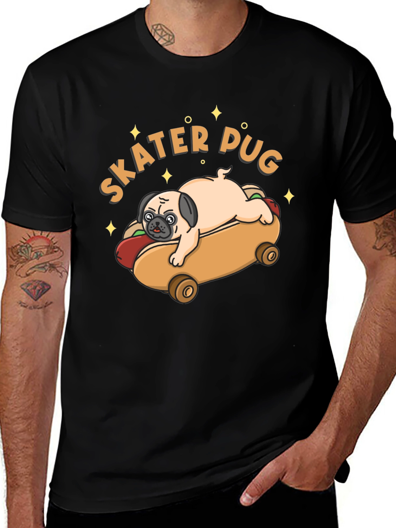 Skater Pug Graphic T-Shirt