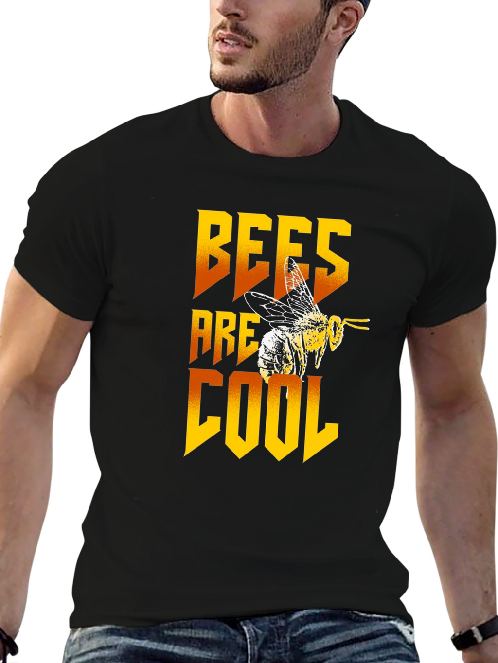 Bees Are Cool Graphic Tee - Black Cotton T-Shirt