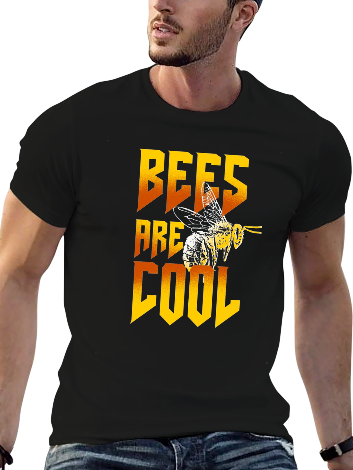 Bees Are Cool Graphic Tee - Black Cotton T-Shirt