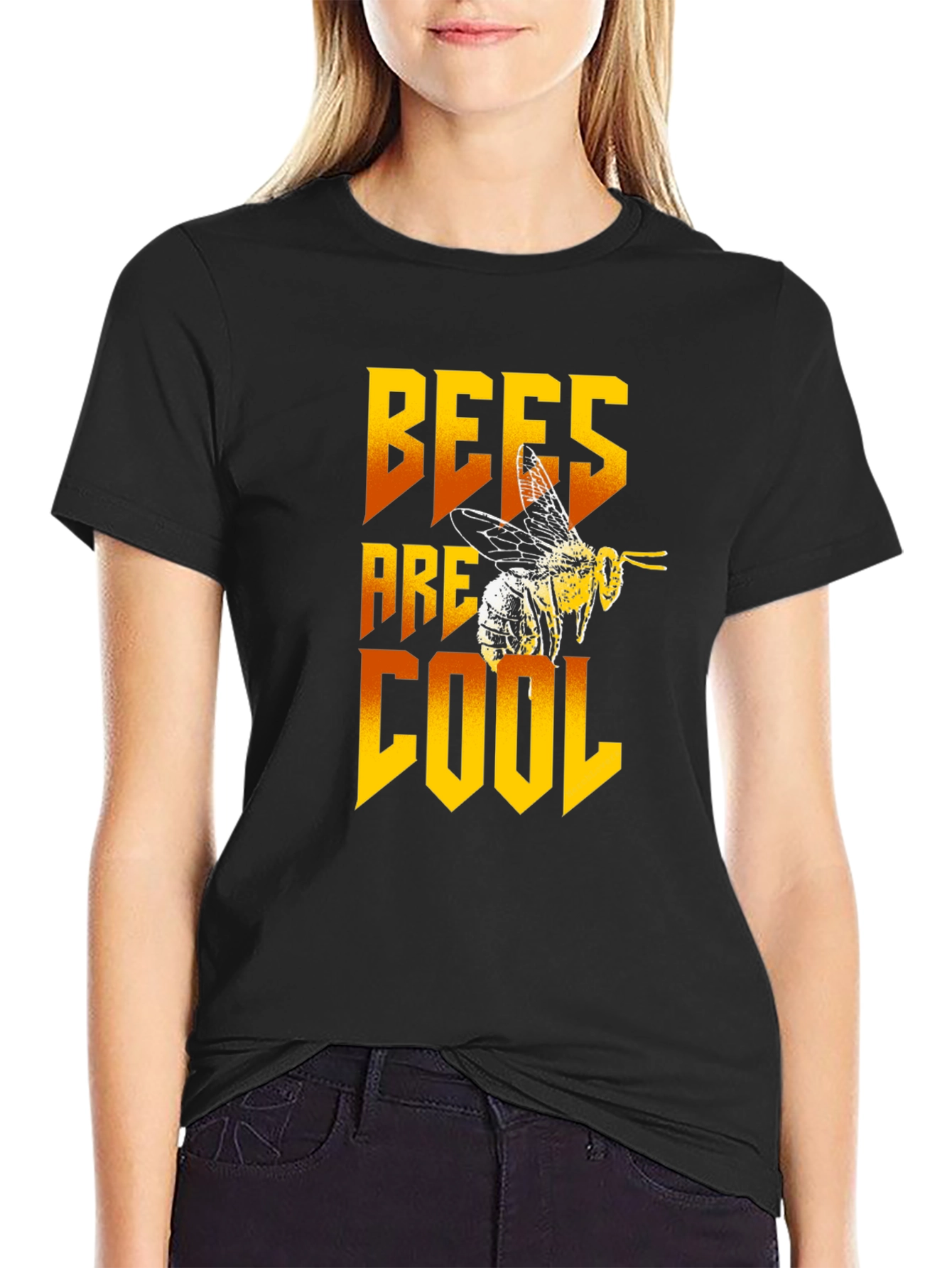 Bees Are Cool Graphic Tee - Black Cotton T-Shirt