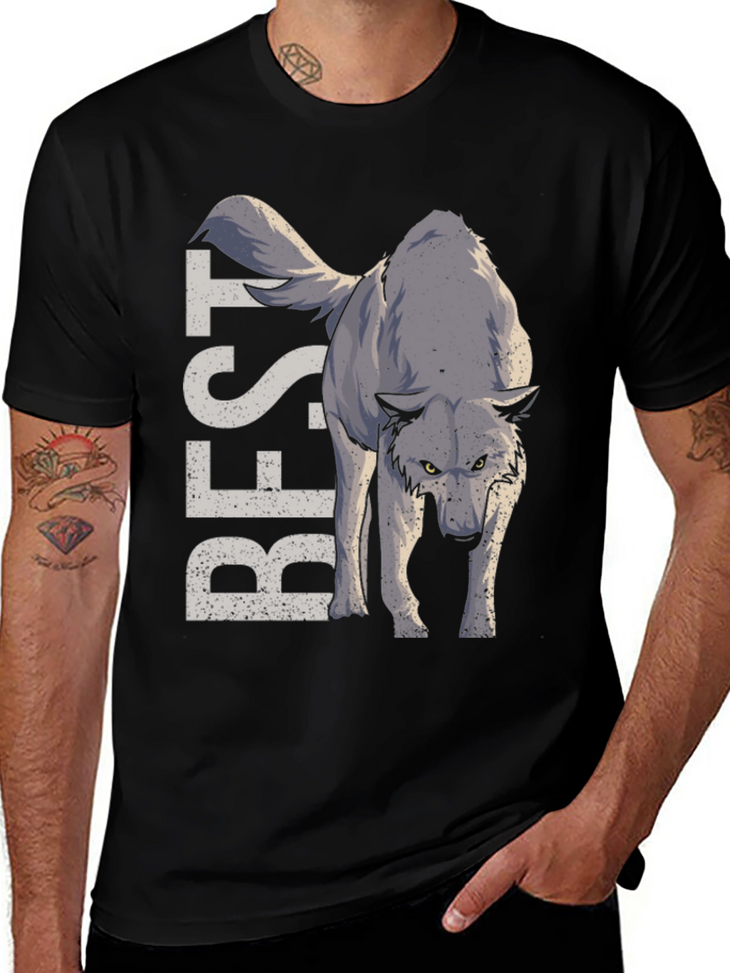 Best Wolf Graphic T-Shirt - Black Cotton Tee