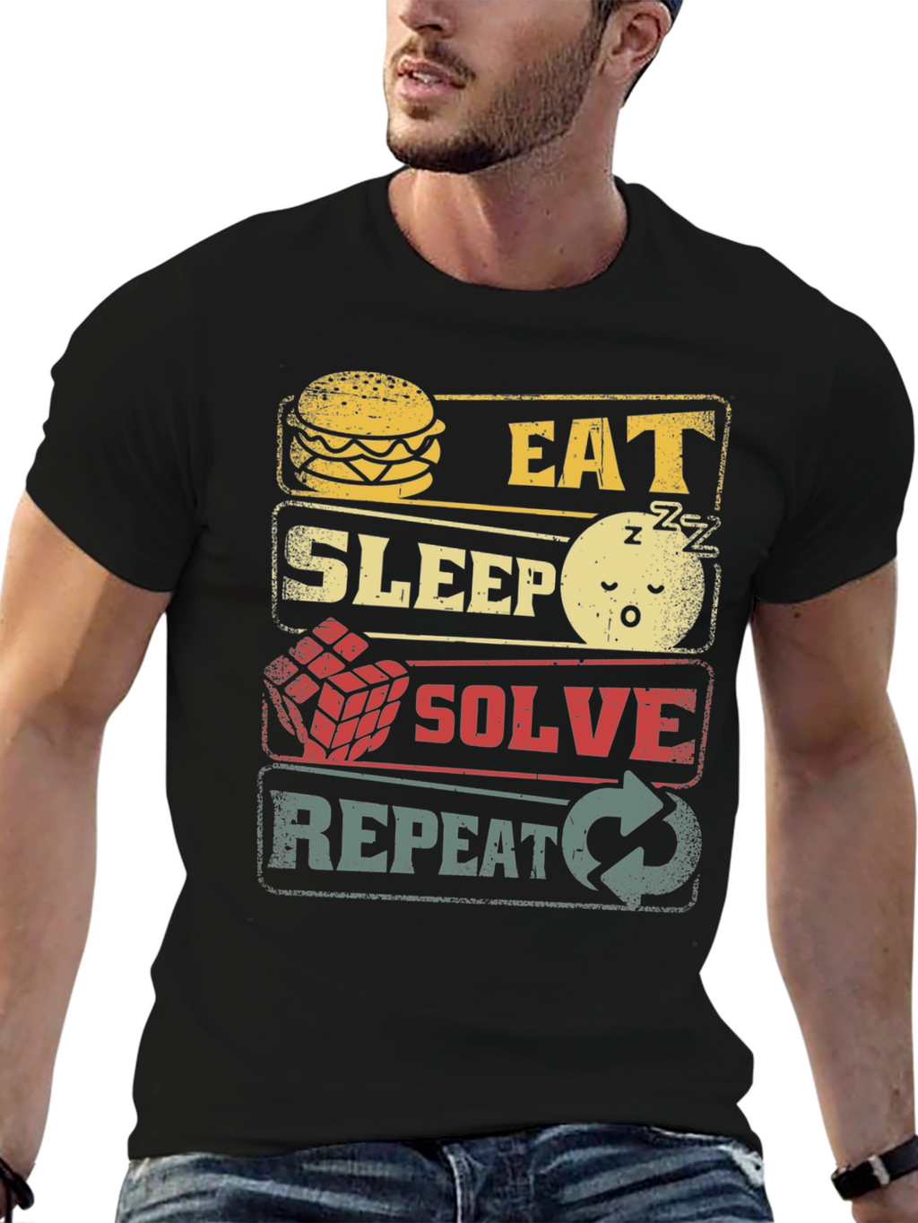 Eat Sleep Solve Repeat Black Graphic Tee