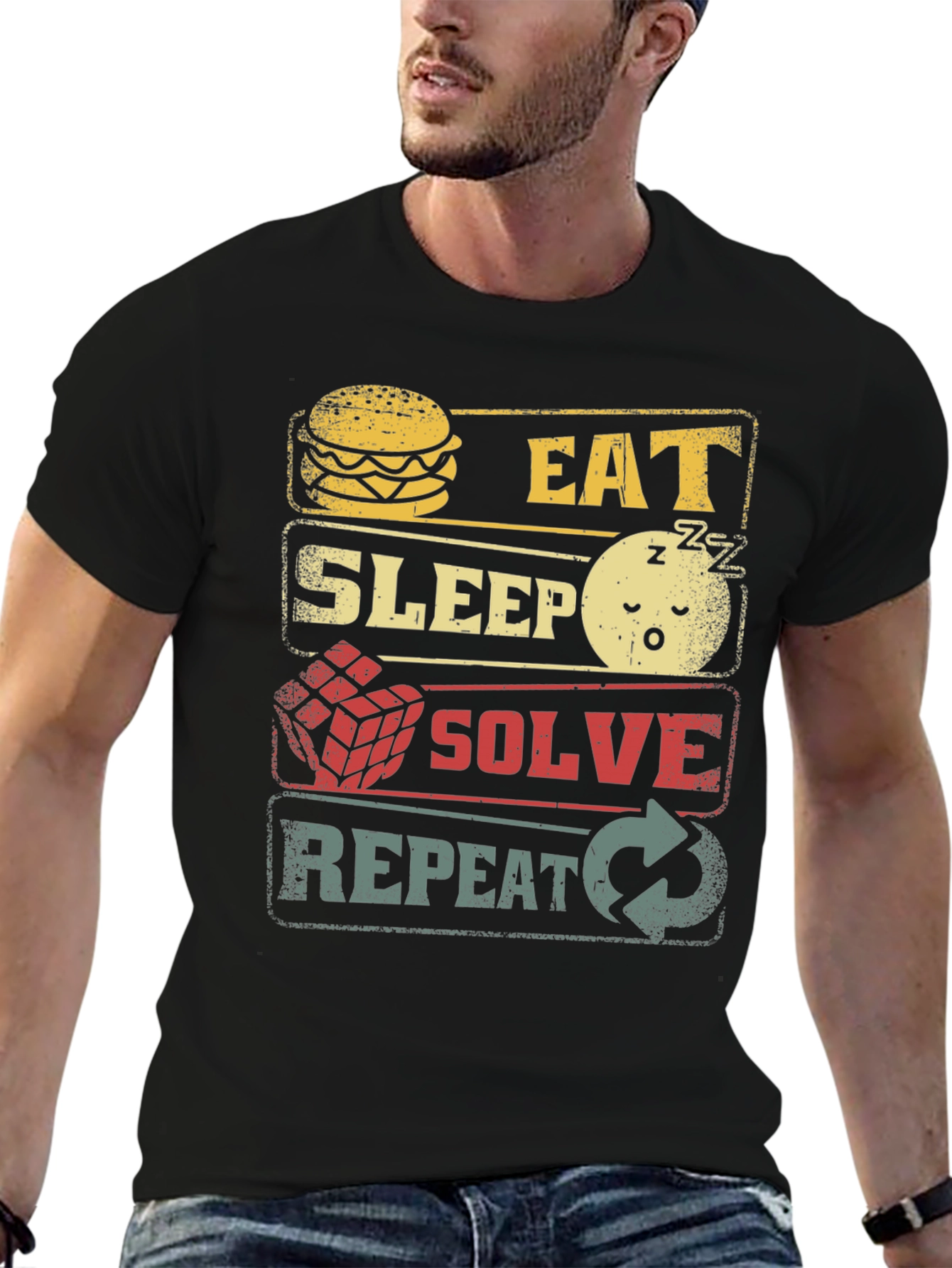 Eat Sleep Solve Repeat Black Graphic Tee