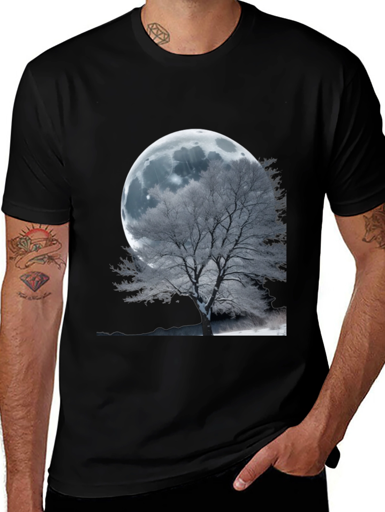 Moonlit Tree Graphic T-Shirt - Unique Design