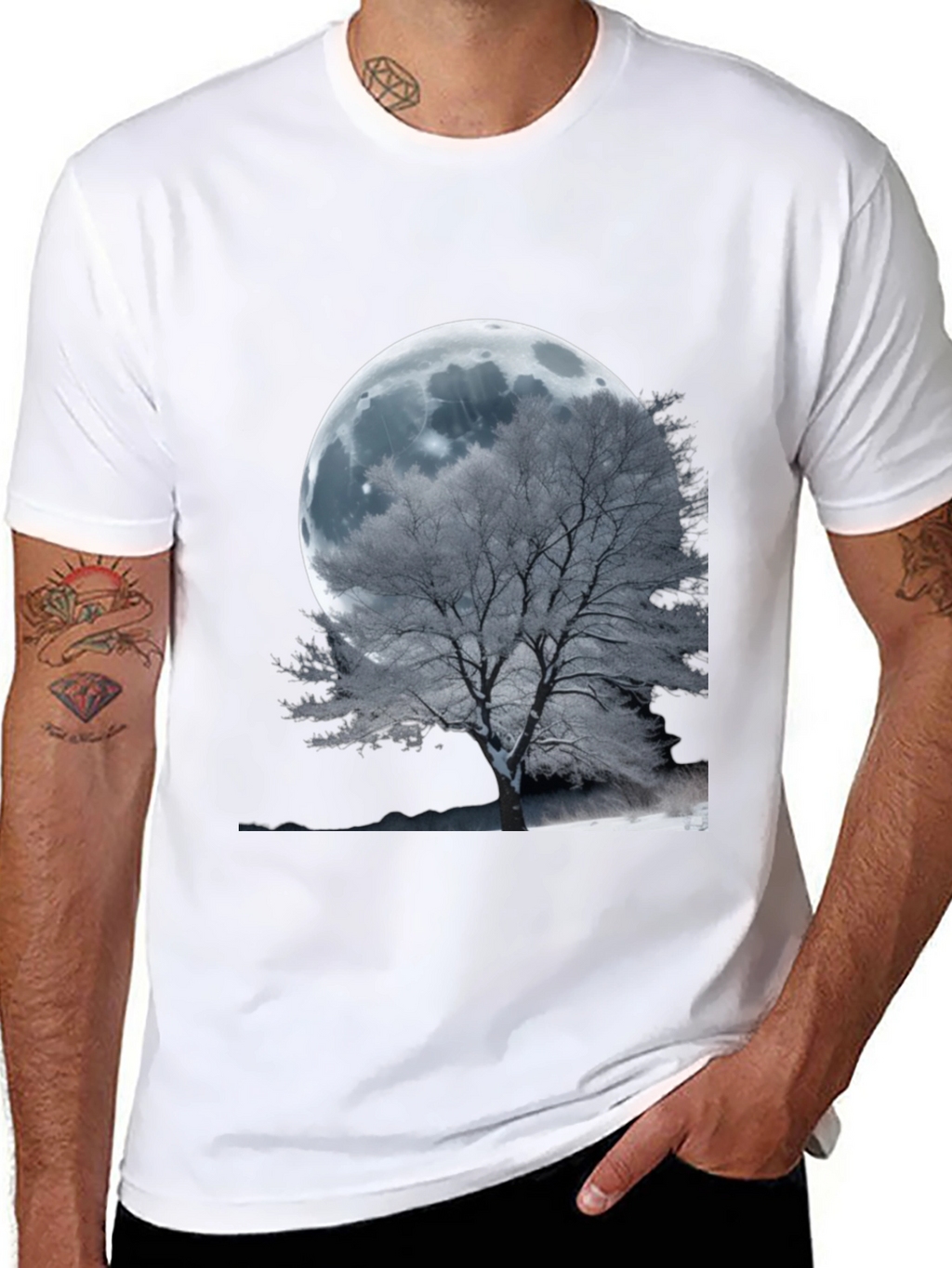 Moonlit Tree Graphic T-Shirt - Unique Design