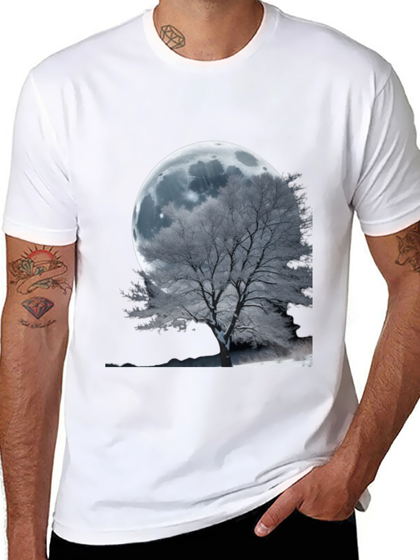 Moonlit Tree Graphic T-Shirt - Unique Design