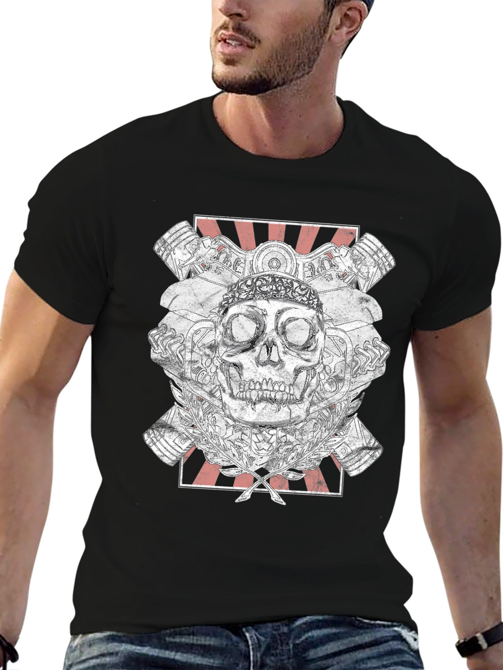 Skull & Engine T-Shirt - Black Graphic Tee