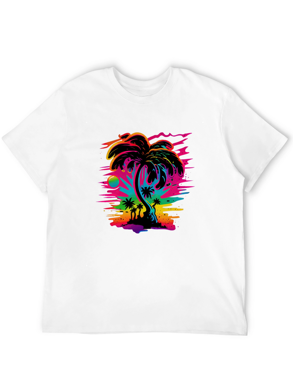 Vibrant Palm Tree Graphic Black T-Shirt