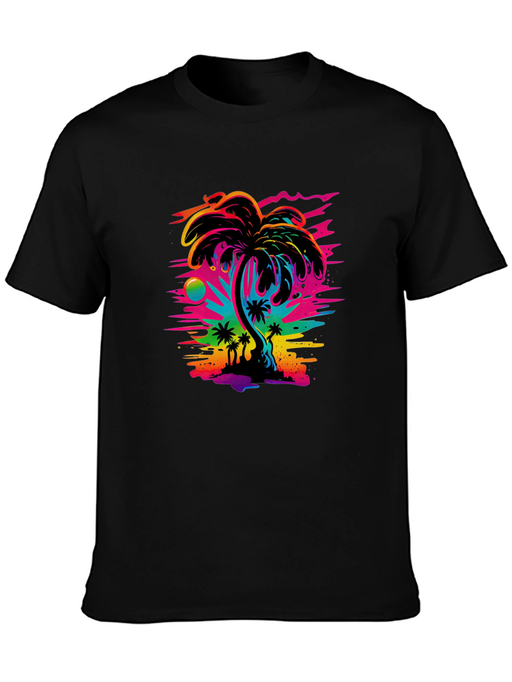 Vibrant Palm Tree Graphic Black T-Shirt