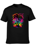 Vibrant Palm Tree Graphic Black T-Shirt