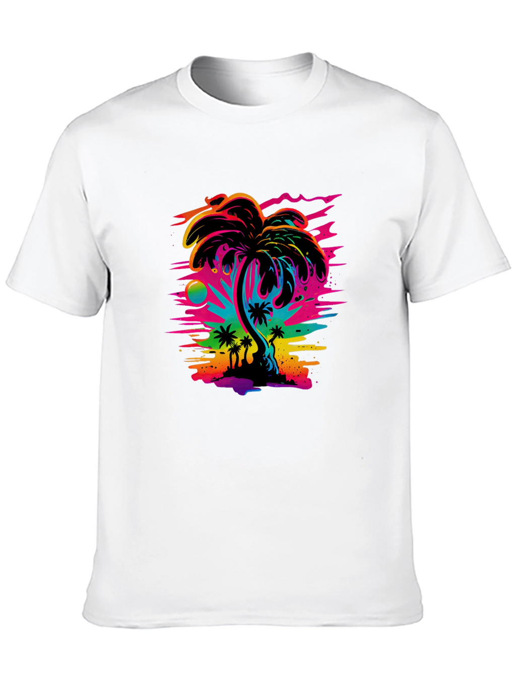 Vibrant Palm Tree Graphic Black T-Shirt