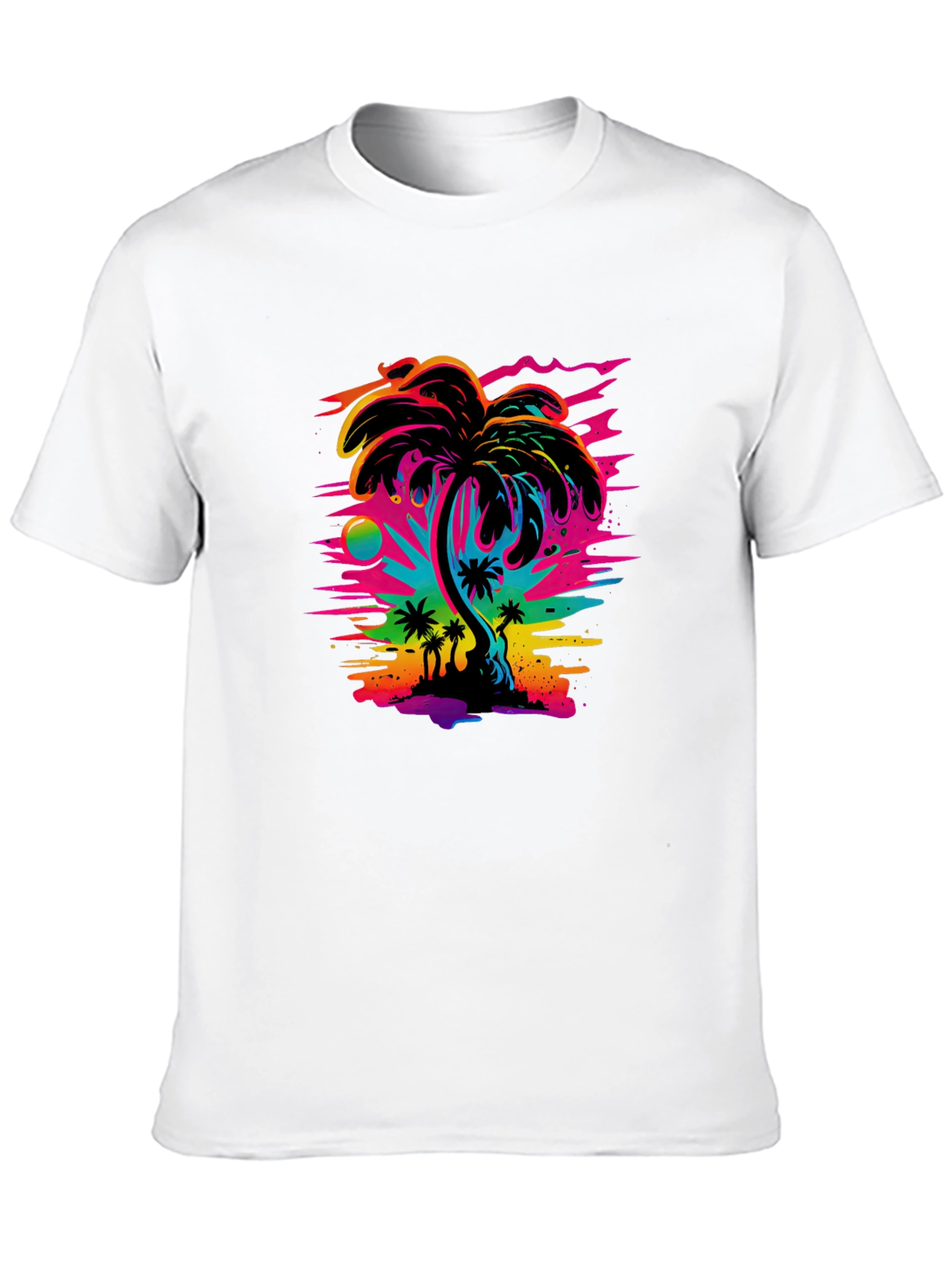 Vibrant Palm Tree Graphic Black T-Shirt
