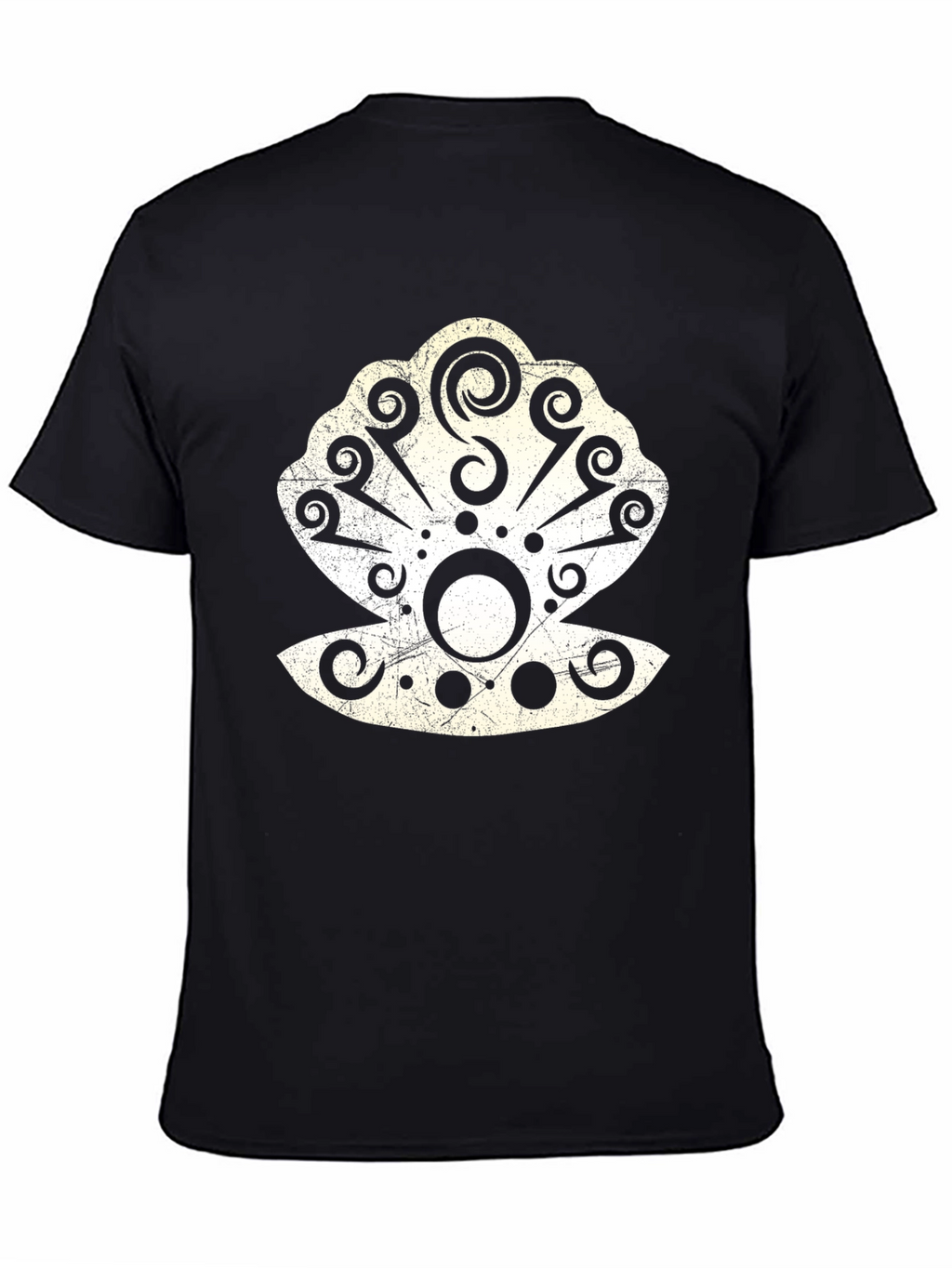 Tribal Seashell Graphic Tee - Black Cotton Casual T-Shirt