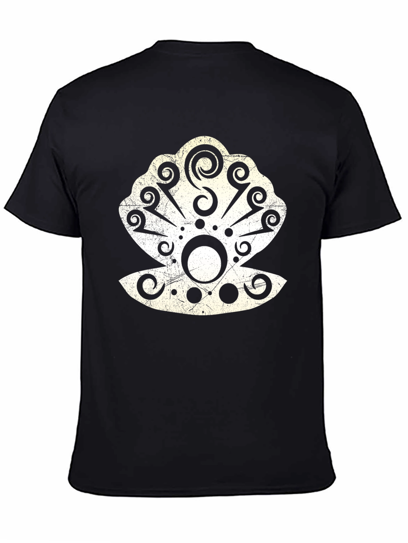 Tribal Seashell Graphic Tee - Black Cotton Casual T-Shirt