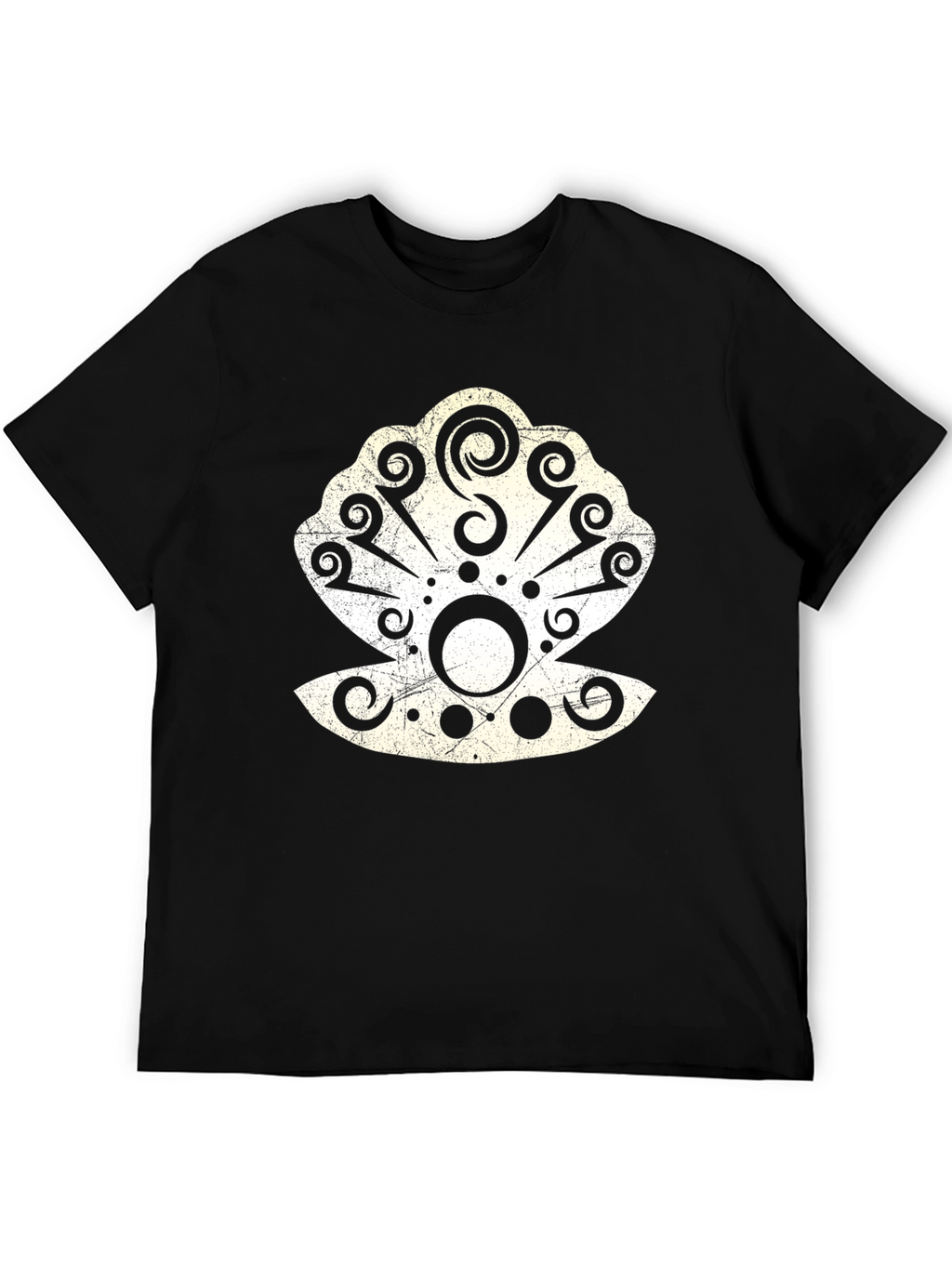 Tribal Seashell Graphic Tee - Black Cotton Casual T-Shirt