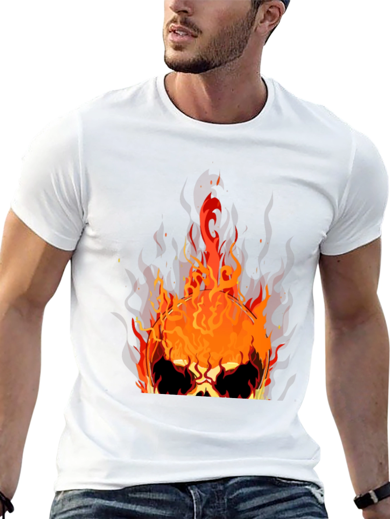Flaming Skull Graphic Tee - Mens Black T-Shirt
