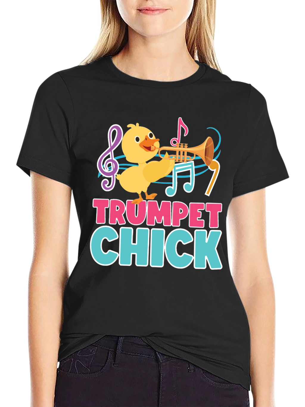 Trumpet Chick Graphic Tee - Musical Bird Lover T-Shirt