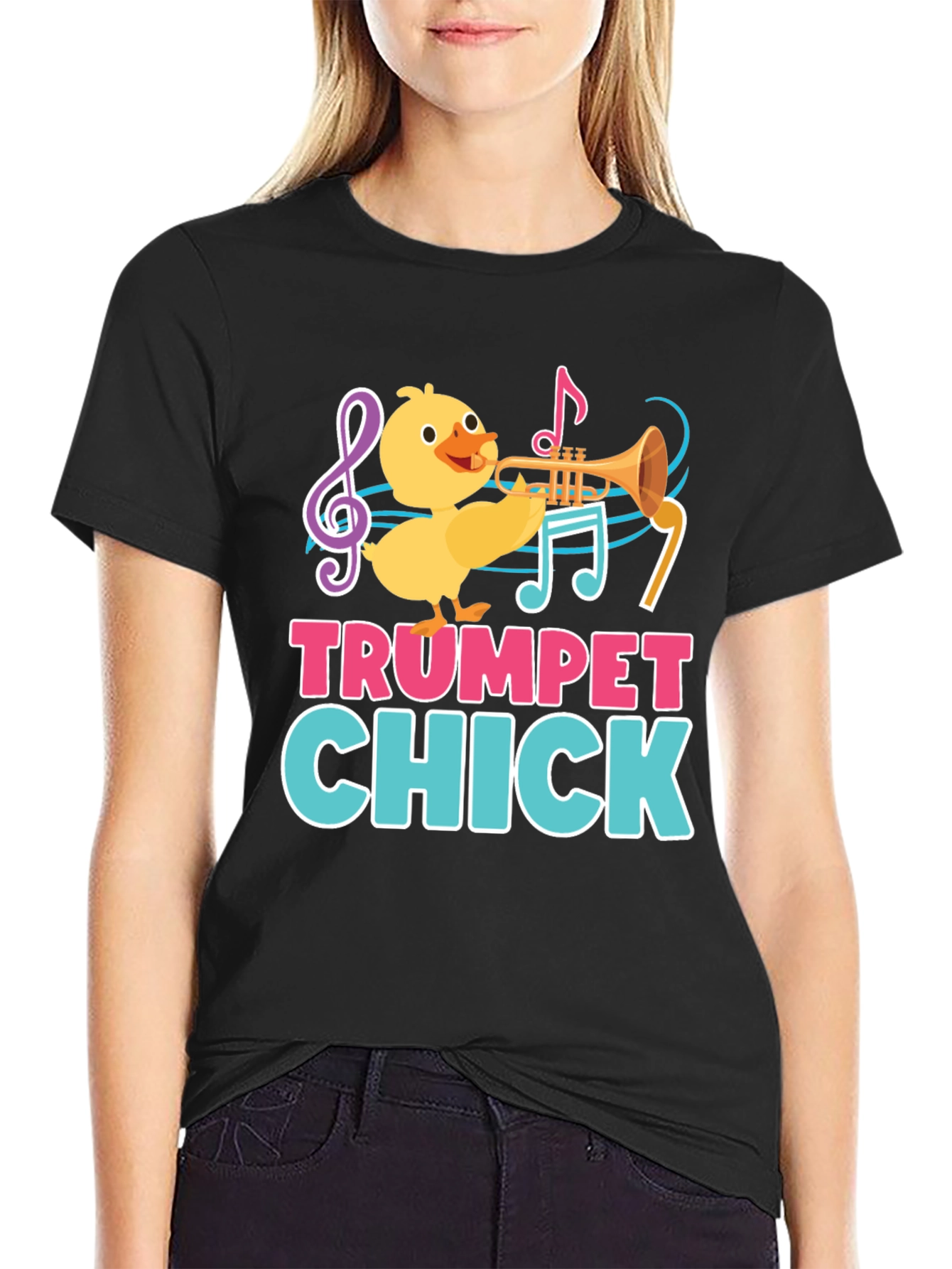 Trumpet Chick Graphic Tee - Musical Bird Lover T-Shirt