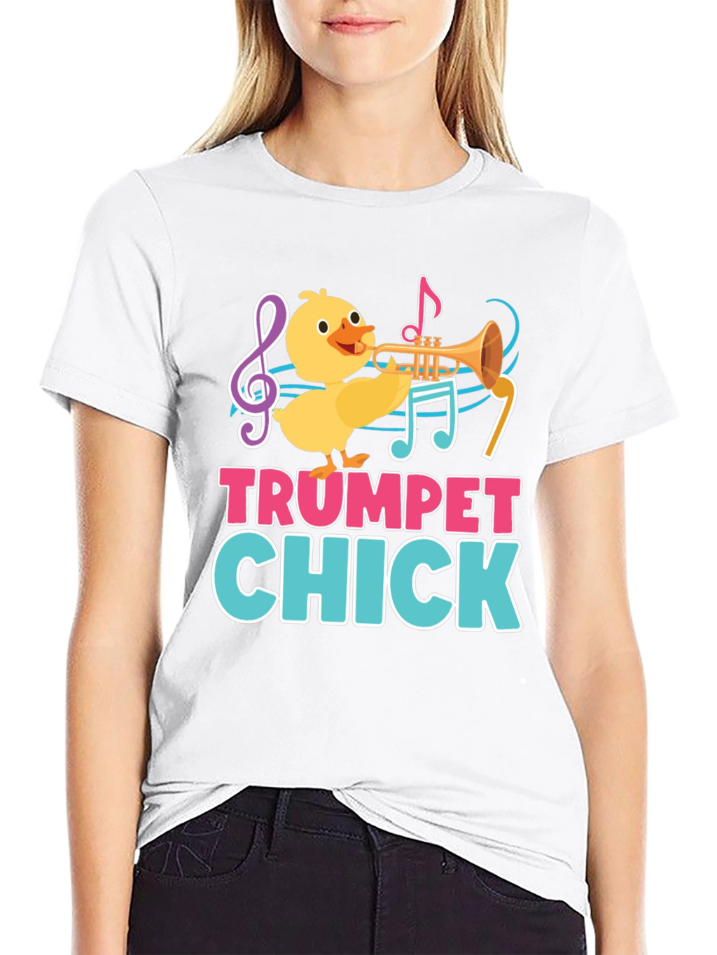 Trumpet Chick Graphic Tee - Musical Bird Lover T-Shirt